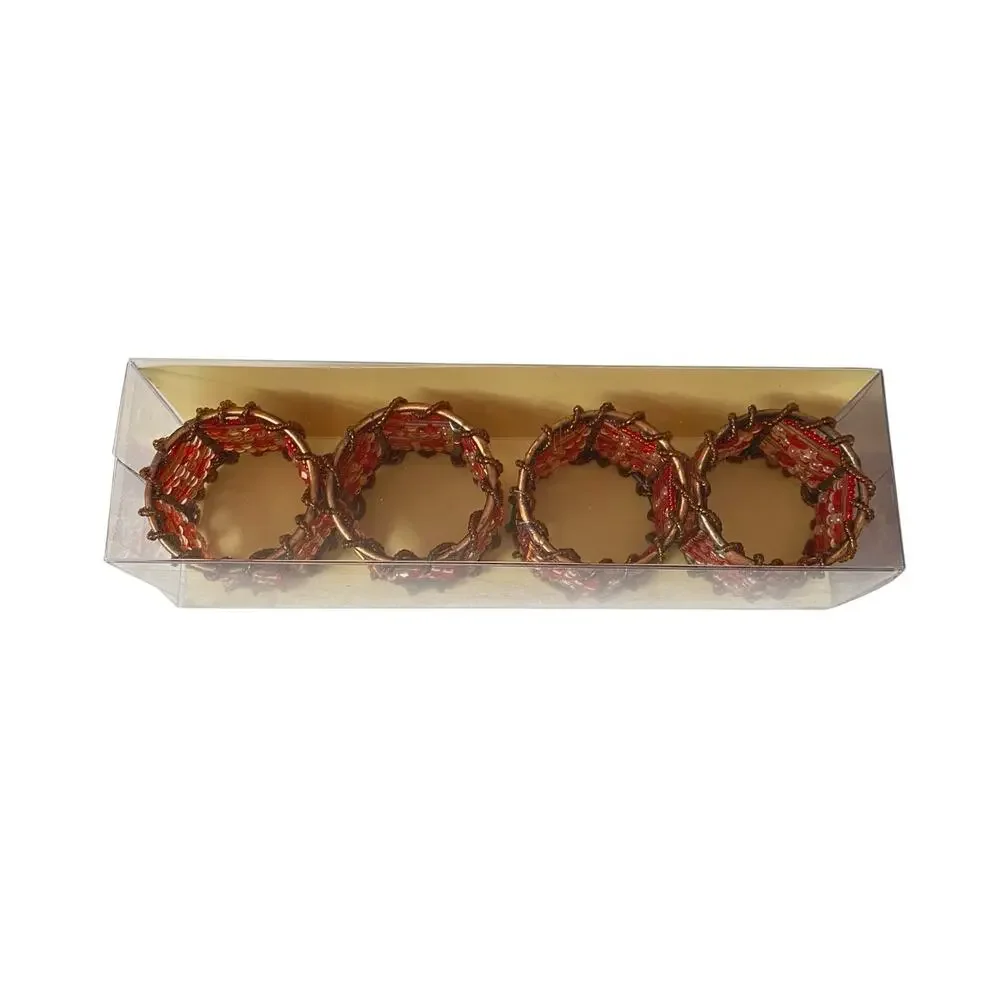 Pier 1 Beaded Napkin Rings Set of 8 Red Copper Moroccan Boho Table Decor
